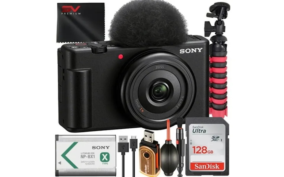 Sony Zv-1f Camera Black Vlogging With Sandisk 128gb Memory Card Tripod Sv Premium Accessory Bundle International Version