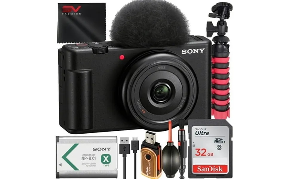 Sony Zv-1f Camera Black Vlogging With Sandisk 32gb Memory Card Tripod Sv Premium Accessory Bundle