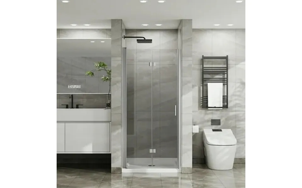 Spaco 34 X 72 Bifold Frameless Glass Shower Door Combo W White Acrylic Shower Base 1 4 Inch Tempered Clear Glass Foldabl