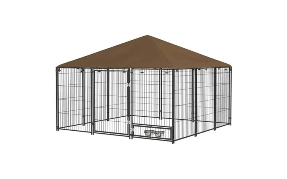 Spaco 6.9 X 6.9 X 5 Dog Kennel With Canopy Garden Playpen Fence Crate Enclosure Cage Rotating Bowl Dog House For Outdoor