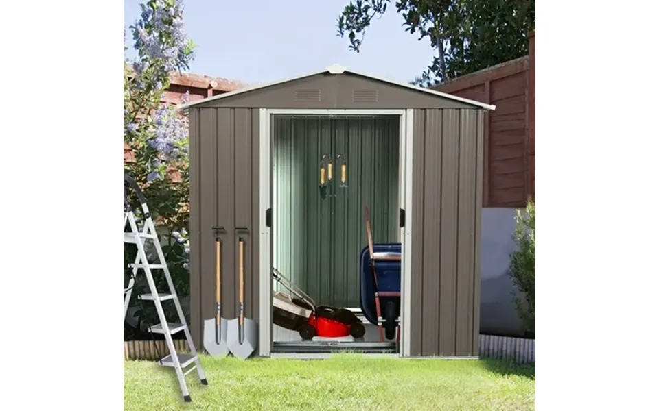 Spaco 6ft X 5ft Outdoor Metal Storage Shed Gray Garbage Can Outdoor Metal Shed For Tool Garden