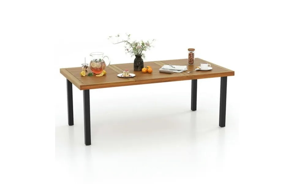 Spaco 8-person Patio Table With 1.9 Inch Umbrella Hole 79 Inch Acacia Wood Dining Table With Reinforced Metal Frame And