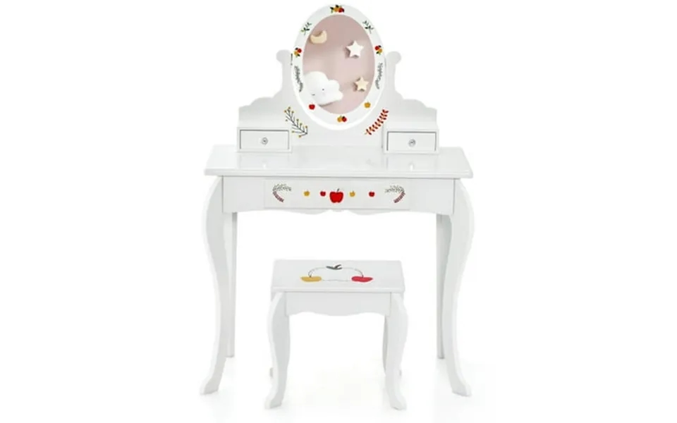 Spaco Kids Vanity And Stool Set With 360 Rotatable Mirror And Whiteboard-white Girls Vanity For Girls Kids