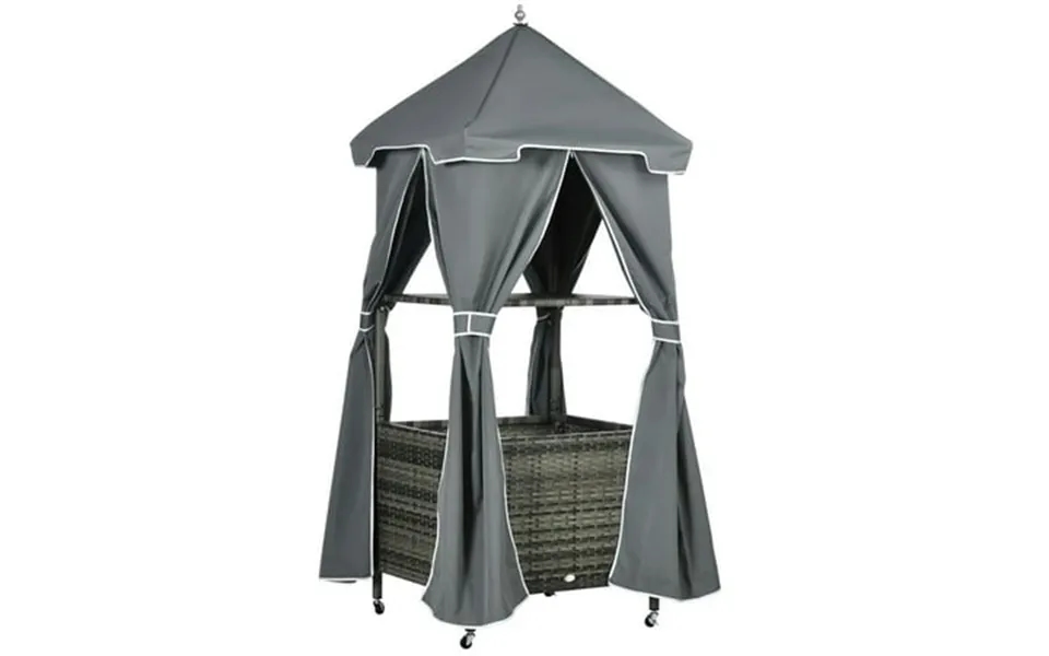 Spaco Outdoor Towel Valet Caddy Covered Poolside Towel Holder Rack Shelf Basket Rolling Pe Rattan Wicker Storage On Whee