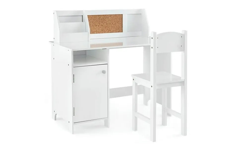 Spaco Wooden Kids Study Desk And Chair Set With Storage Cabinet And Bulletin Board-white Toddler Table And Chair Set For