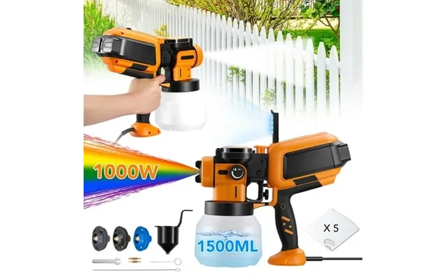 Speedwow 1000w Paint Sprayer Hvlp High Power Paint Spray Gun With 1500ml Container 3 Copper Nozzles & 3 Spray Patterns E product image
