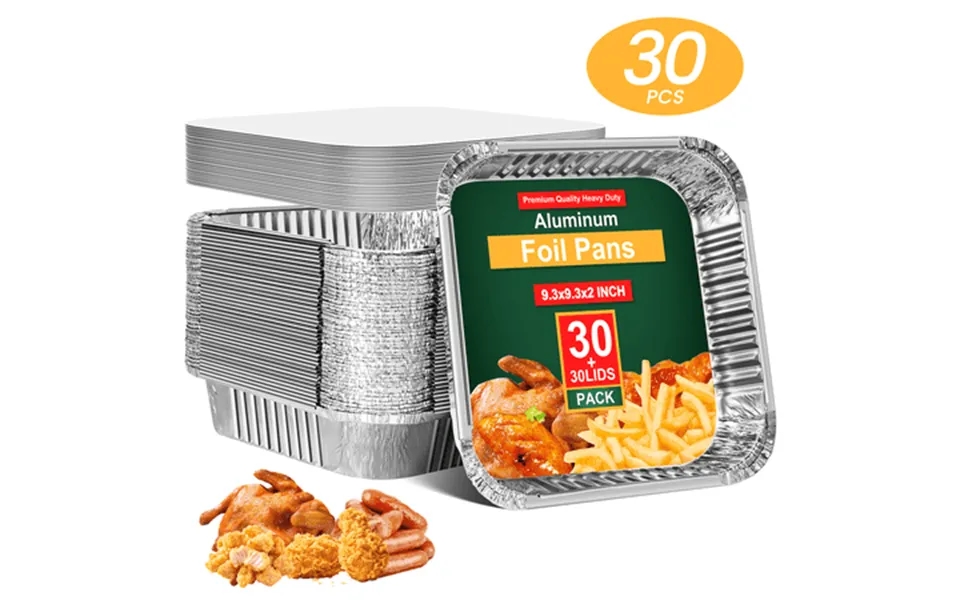 Square Aluminum Pans With Lids 30-pack 9.3x9.3 - Premium Disposable Baking Pans