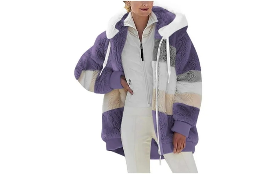 Sriper Winter Coat Fuzzy Hood Women Cardigan Coats Oversized Winter Jacket Pullover Sweaters Trendy Purple L Winter Coat