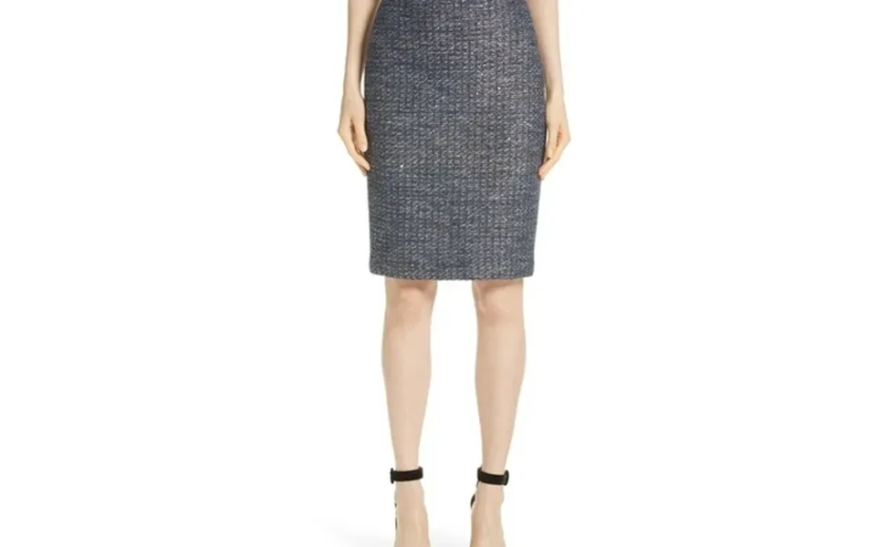 St. John Womens Sequin Tweed Pencil Skirt Blue 8