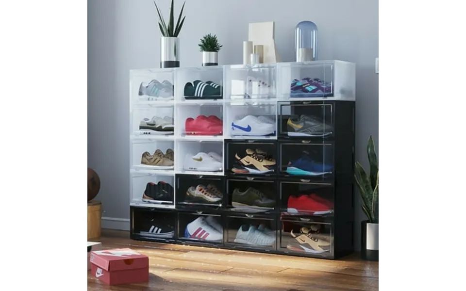 Stackable Shoe Box Magnetic Plastic Sneaker Storage Container Drop Side