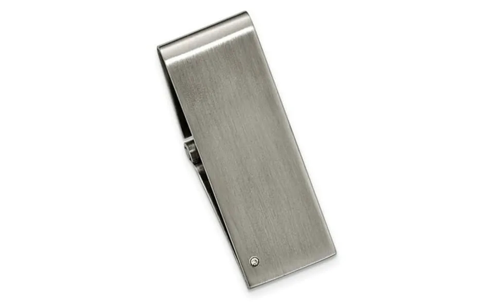 Stainless Steel Brushed .03 Carat Diamond Hinged Money Clip Fashion Jewelry For Dad Mens Gifts For Him