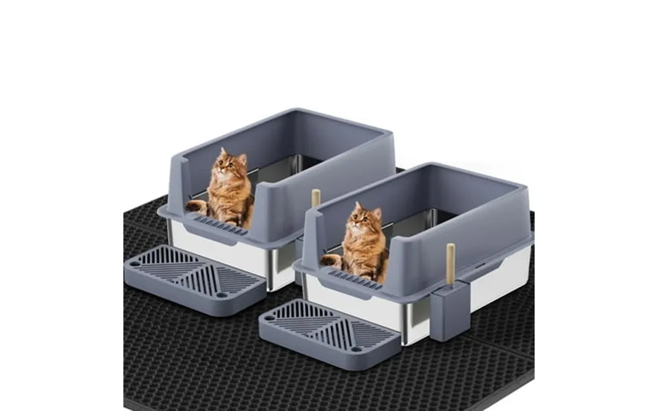 Stainless Steel Cat Litter Box With Lid Extra Large Metal Kitty Litter Box With Scoop 2 Pack
