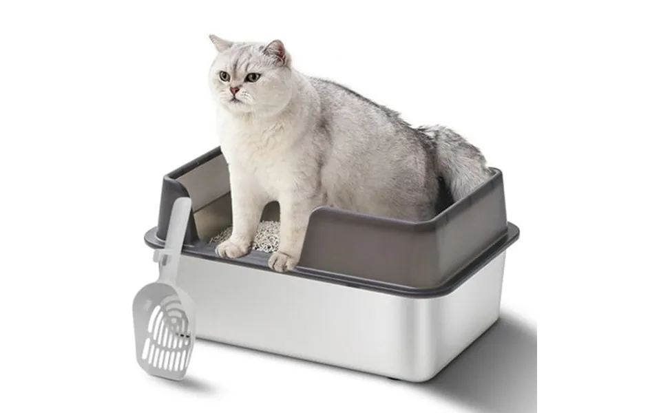 Stainless Steel Litter Box With Scoop High Sided Open Top Cat Litter Box Easy Clean Metal Side Entry Scratch Proof Litte