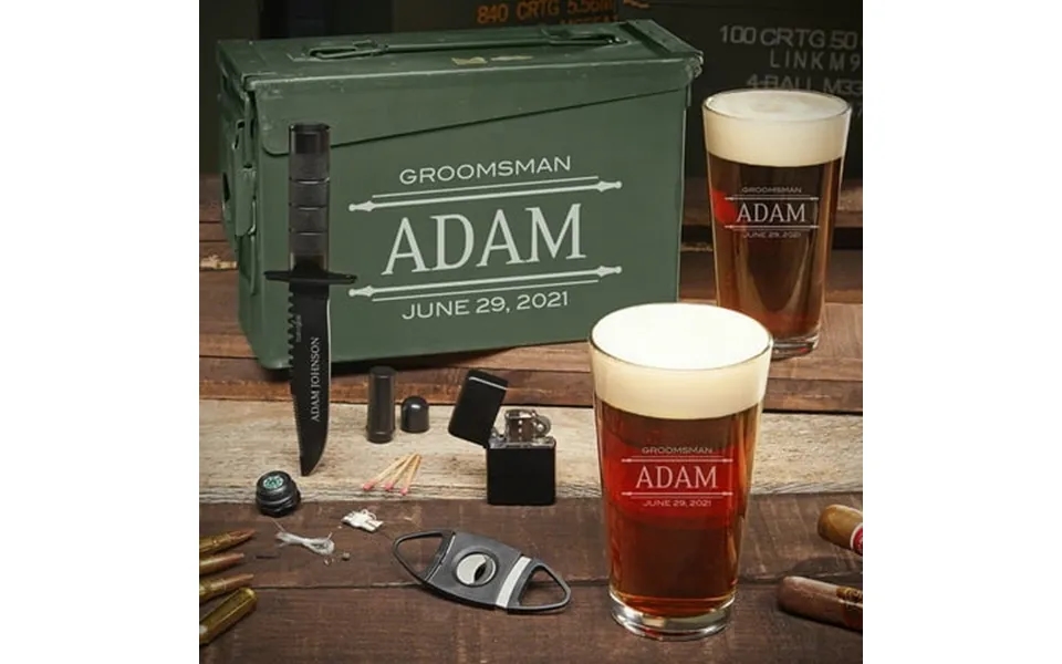 Stanford Personalized 30 Cal Ammo Can And Beer Glasses Gift Set