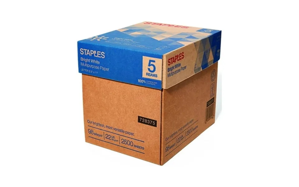 Staples 8.5 X 11 Multipurpose Paper 22 Lbs. 98 Brightness 2500 Carton 16345-us