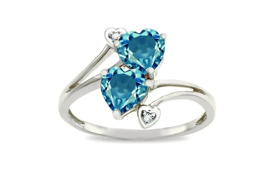 Star K 6mm Genuine Blue Topaz Two Double Hearts Bypass Promise Ring