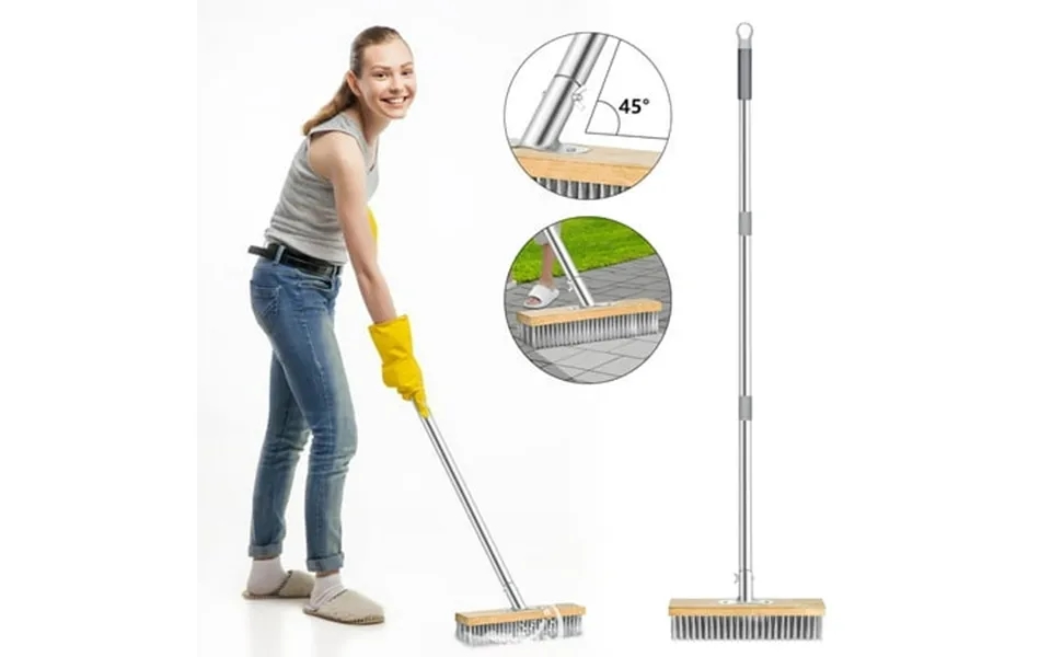 Steel Wire Brush For Moss Removal 12-inch Wide Head With 49-inch Adjustable Handle Outdoor Cleaning Broom For Paving Sto