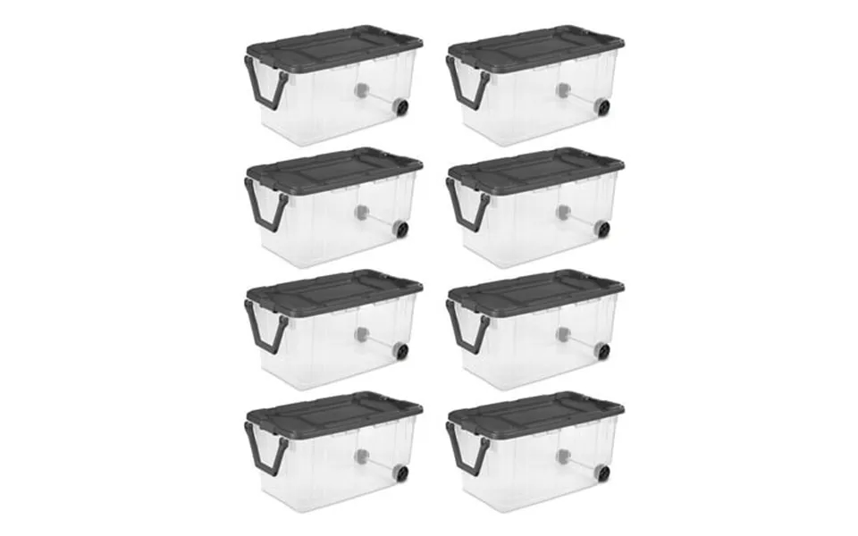 Sterilite 160 Qt Latching Stackable Wheeled Storage Tote W Lid 8 Pack
