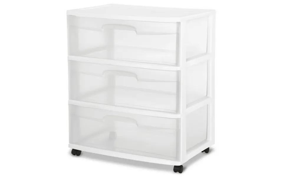 Sterilite Wide 3 Drawer Cart Clear Plastic Storage Drawers Wheels Included White