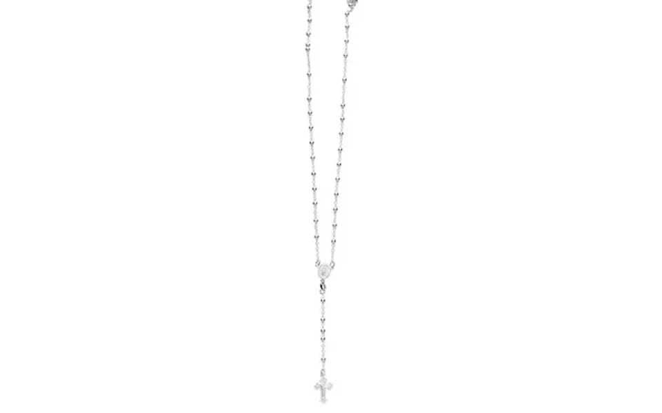 Sterling Silver Rhodium 3mm Diam-cut Rosary Bead Chain Necklace Cross Pendant Figurine - 26 Inch