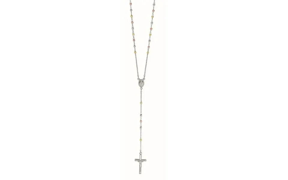 Sterling Silver Yellow Rose Plated 3mm Rosary Bead Chain Necklace Cross Pendant Figurine - 26 Inch