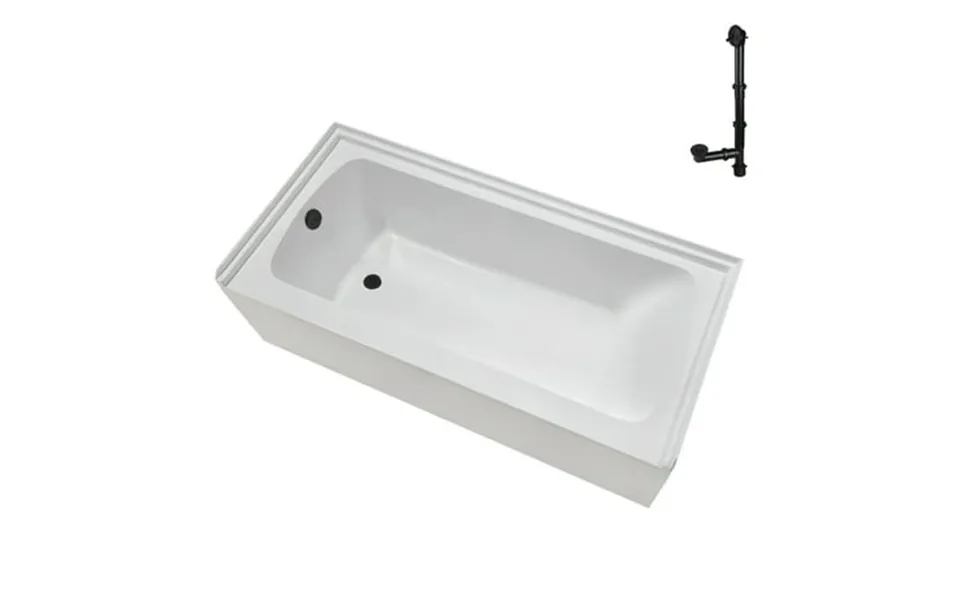Streamline Nal-5440-bl 66 In. X 32 In. Acrylic Left-hand Drain Alcove Bathtub In Glossy White With External Drain In Mat