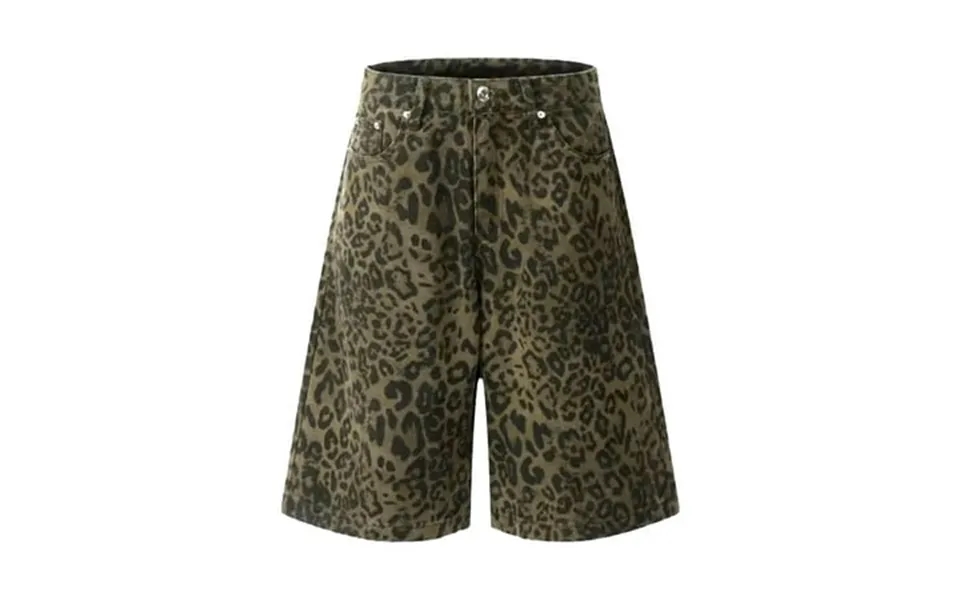 Stretchy Ripped Jeans Shorts For Women High Waisted High Street Leopard Print Denim Overalls Loose Fit Jean Dungarees Ca