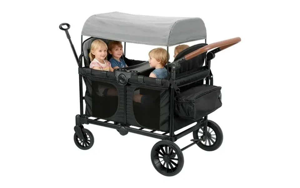Stroller Wagon 4 Seater Wagon For Kids Collapsible Stroller With Seats With 3-point Harnesses Removable Sun Canopy And S