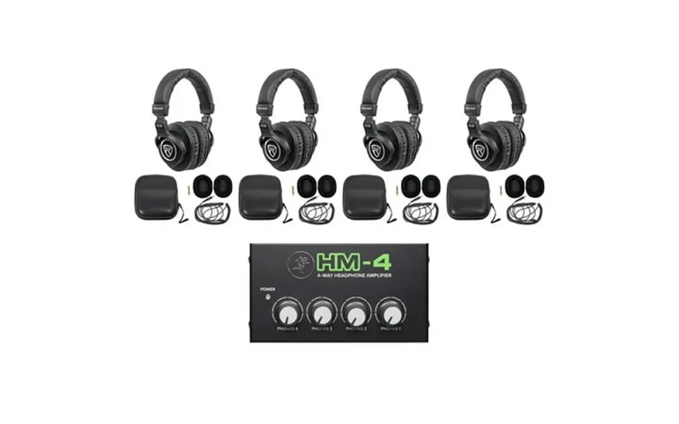 Studio Bundle W 4 Rockville Pro-m50 Headphones Bundle With Mackie Headphone Amplifier Amp