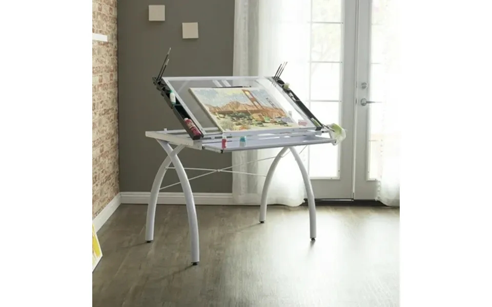 Studio Designs Metal Drafting Table With Folding Top Shelf White