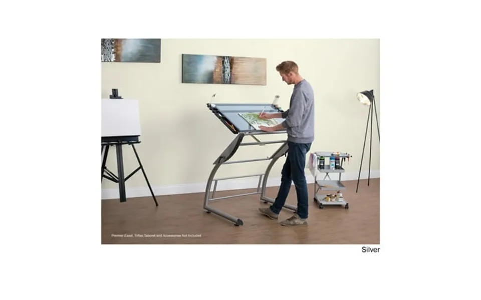 Studio Designs Triflex Adjustable Glass Top Crafting Table Silver