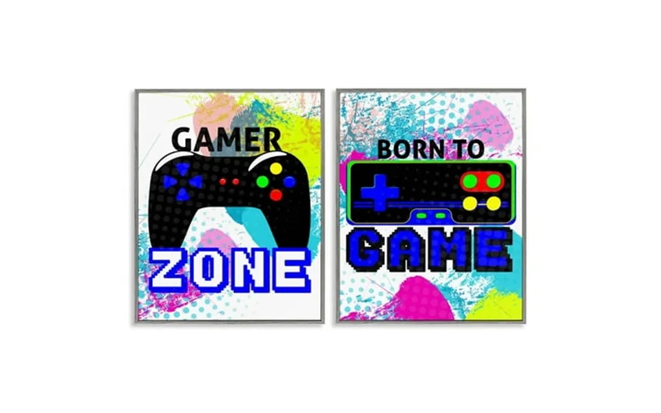 Stupell Industries Gamer Zone Splash Remote Entertainment Painting Gray Framed Art Print Wall Art 24 X 30 Set Of 2