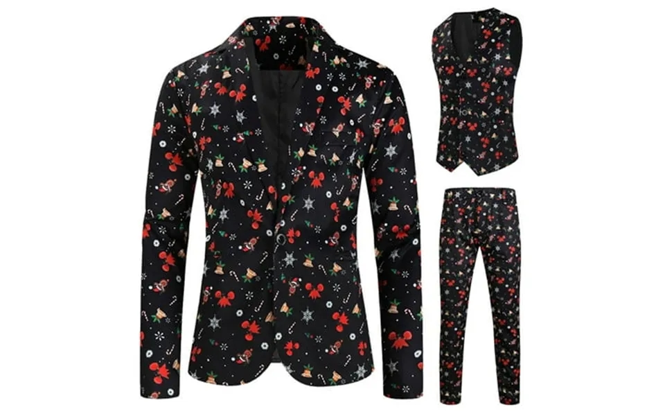 Stylish Men S Suits For Christmas Parties Digital Print 3-piece Suit For Dating And Versatile Vest And Trousers Combo