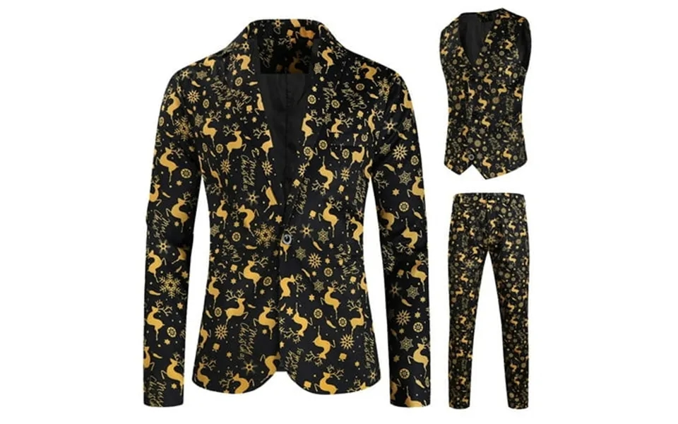 Stylish Men S Suits For Christmas Parties Digital Print 3-piece Suit For Dating And Versatile Vest And Trousers Combo