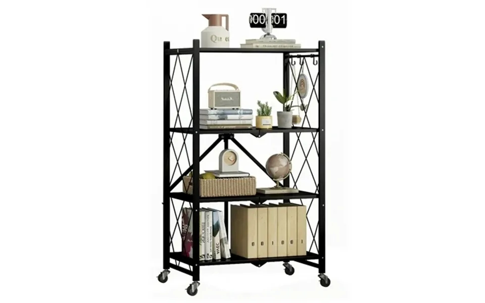 Sugift 4-tier Foldable Metal Storage Shelf With Wheels No Assembly Heavy-duty Organizer 600 Lbs Black