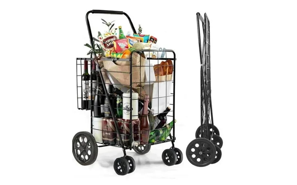 Sugift Folding Shopping Cart Utility Trolley Jumbo Basket With Swivel Wheels Black