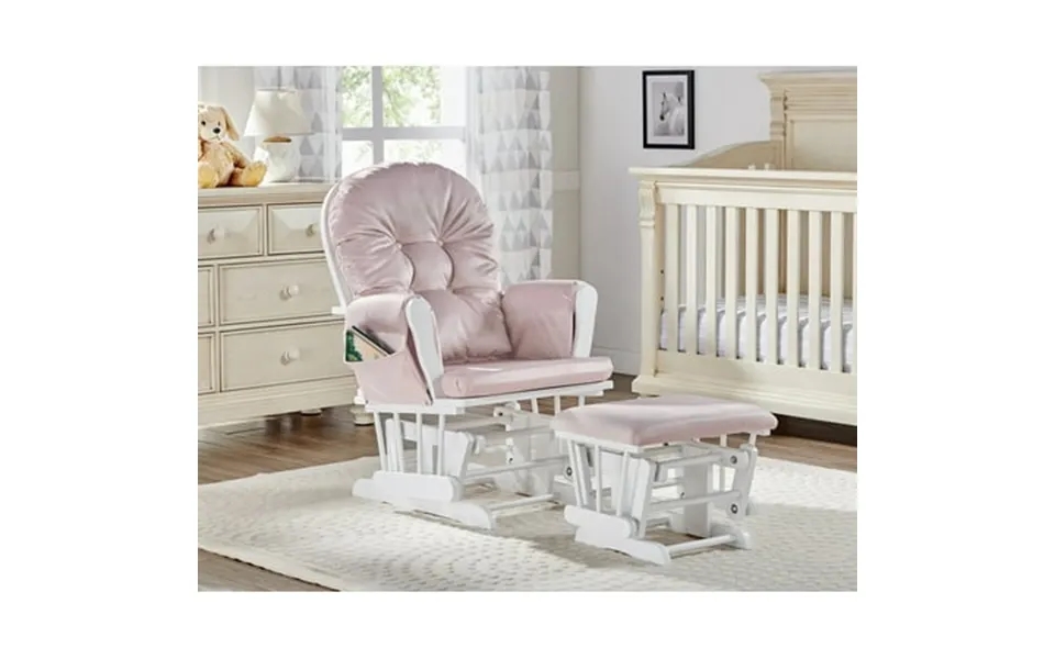 Suite Bebe Mason Glider & Ottoman White Finish With Pink Cushions