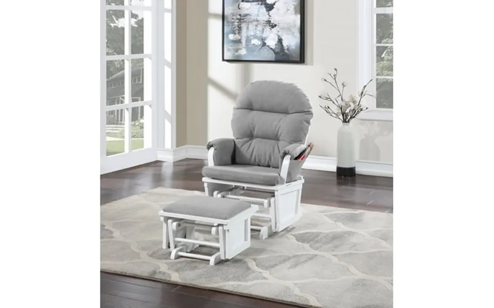 Suite Bebe Monti Storage Glider And Ottoman White Finish With Oyster Cushions