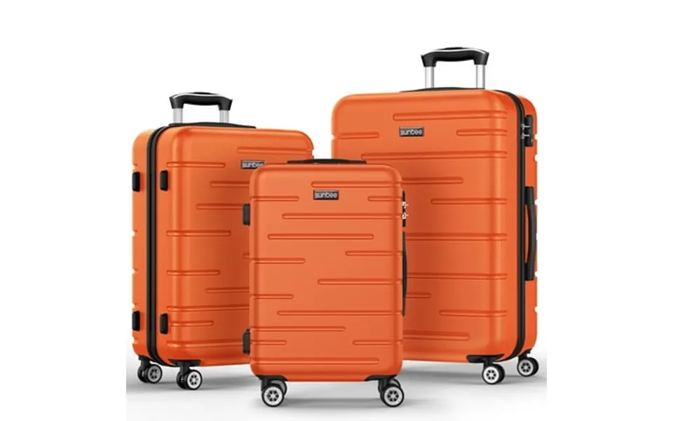 Sunbee 3 Piece Luggage Sets Abs Hardshell Hardside Suitcase With Tsa Lock Lightweight Durable Spinner Wheels Orange