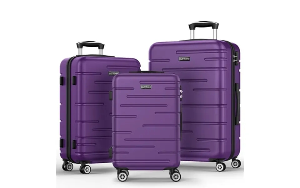 Sunbee 3 Piece Luggage Sets Abs Hardshell Hardside Suitcase With Tsa Lock Lightweight Durable Spinner Wheels Purple