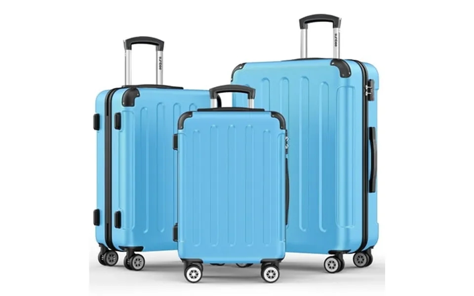 Sunbee 3 Piece Luggage Sets Hardshell Lightweight Suitcase With Tsa Lock Spinner Wheels Light Blue