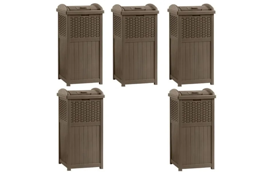 Suncast Trash Hideaway 33 Gallon Resin Wicker Outdoor Garbage Container 5 Pack