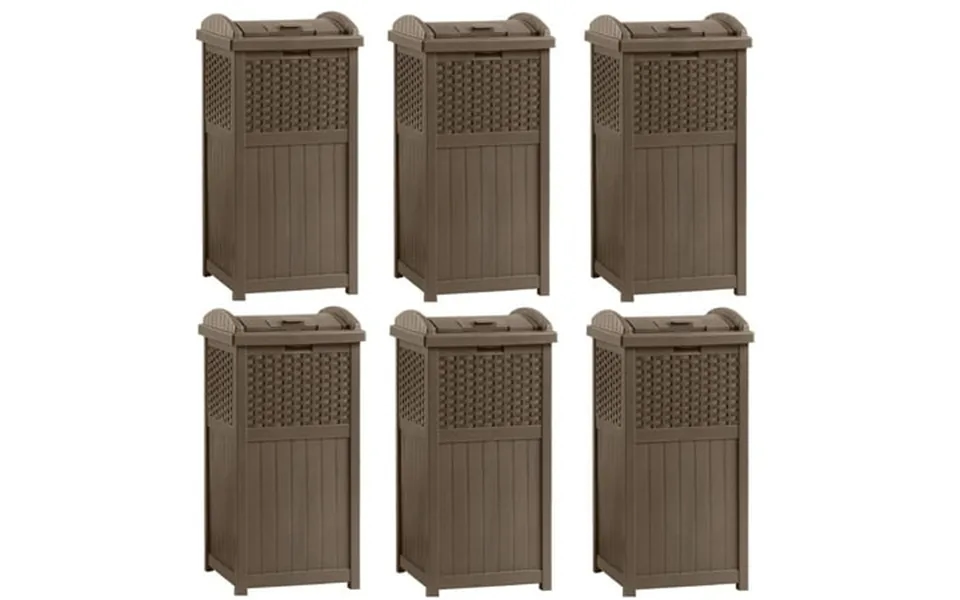 Suncast Trash Hideaway 33 Gallon Resin Wicker Outdoor Garbage Container 6 Pack