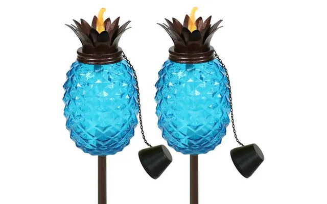 Sunnydaze Tropical Pineapple Blue 3-in-1 Outdoor Torch Set With Adjustable Height 2 Count product image
