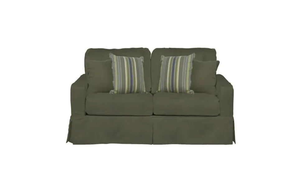 Sunset Trading Americana Box Cushion Cotton Slipcovered Loveseat In Forest Green