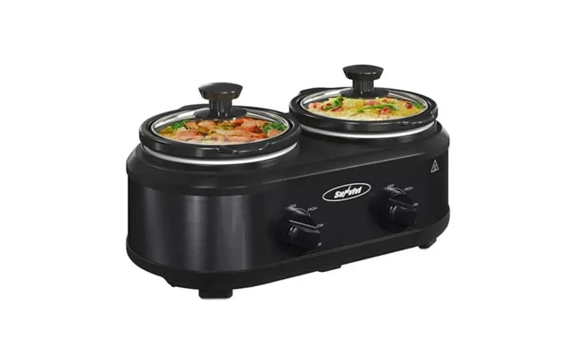 Sunvivi Small Double Slow Cooker 2 Pot 1.25 Quart Oval Crock Food Warmer Buffet Server Stainless Steel Black product image