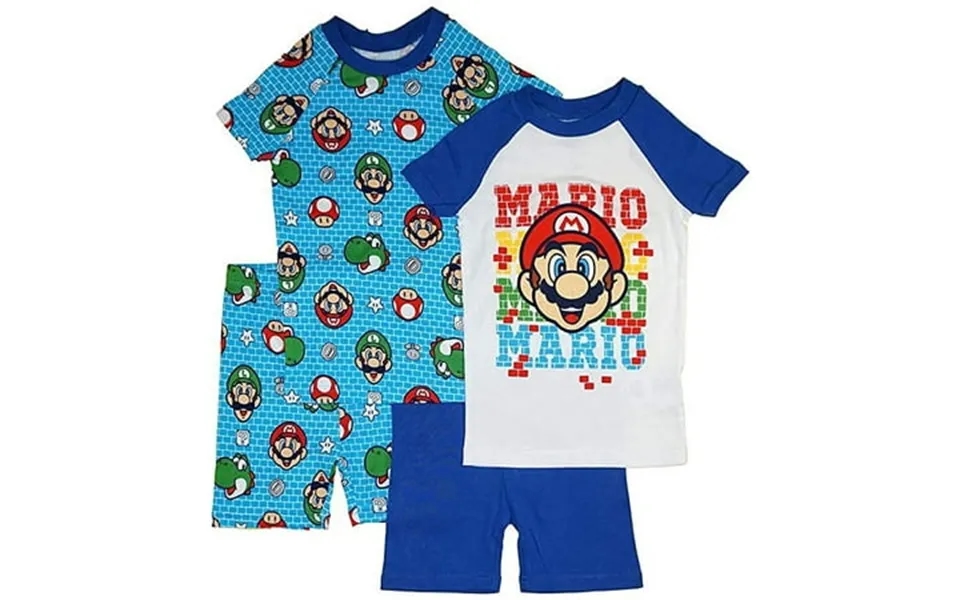 Super Mario Boys 4-piece Cotton Pajama Set Sizes 4-10 4 Shorts