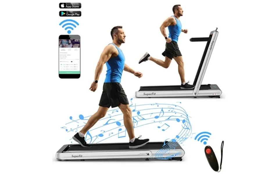 Superfit 4.75hp 2 In 1 Folding Treadmill W Remote App Control Silver