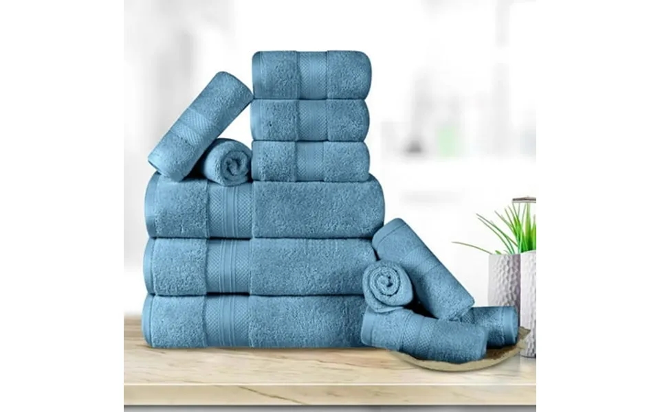 Superior Aria Turkish Cotton Solid Heavyweight 12-piece Denim Blue Towel Set
