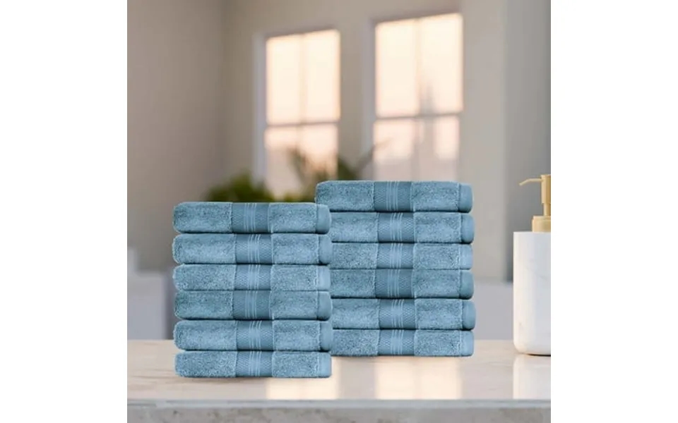 Superior Aria Turkish Cotton Solid Heavyweight Denim Blue Face Towel Set Of 12